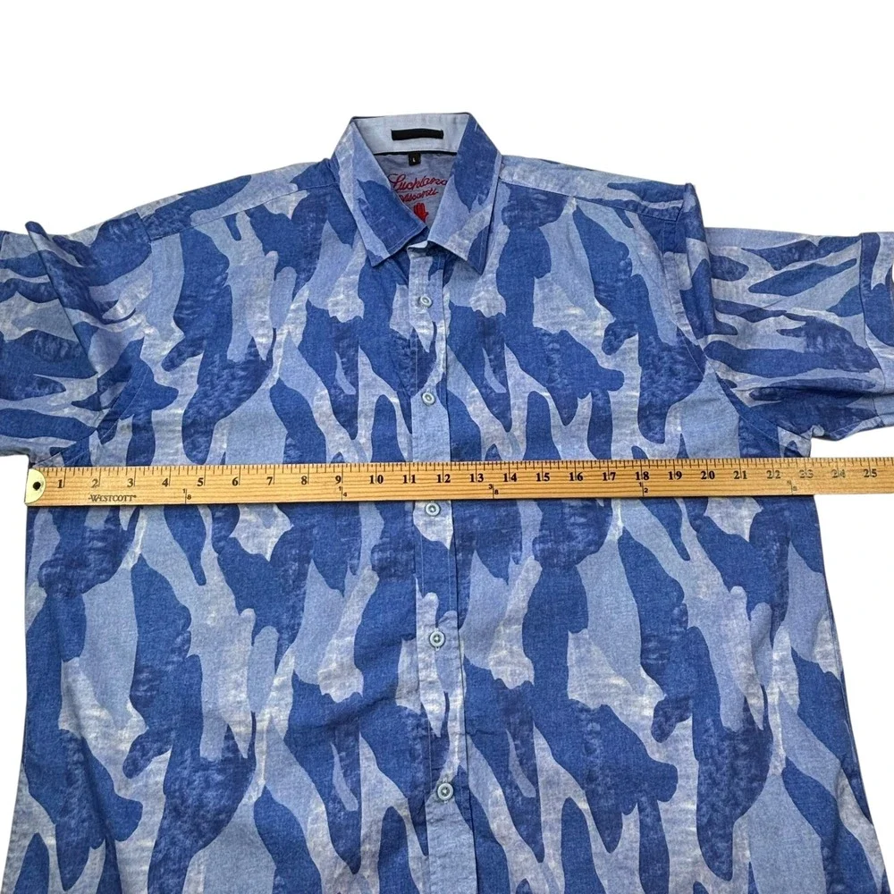 Luciano Visconti Mens‎ Shirt Large Blue Camouflage Pattern Short Sleeve - Picture 15 of 16